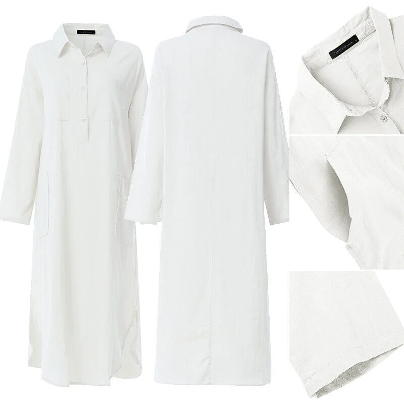 Elegant Solid Color Slit Shirt Dress - Image 6