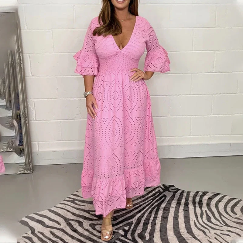 Embroidery Anglaise Frill Sleeve Midi Dress - Image 13