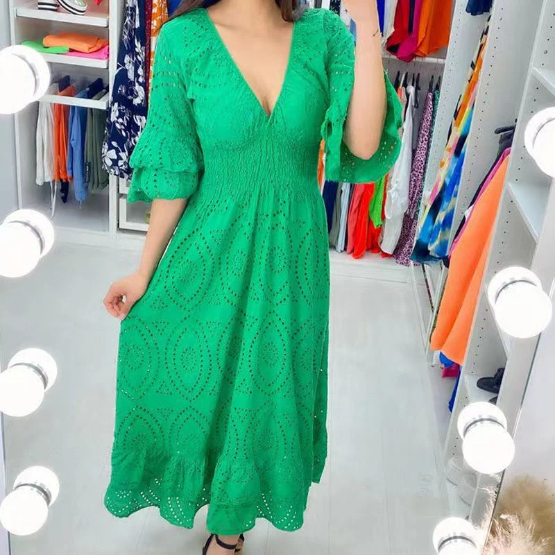 Embroidery Anglaise Frill Sleeve Midi Dress - Image 16