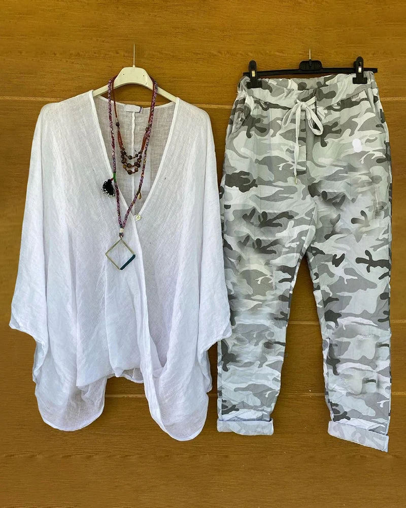 Fashion casual camouflage print two-piece set - Image 3
