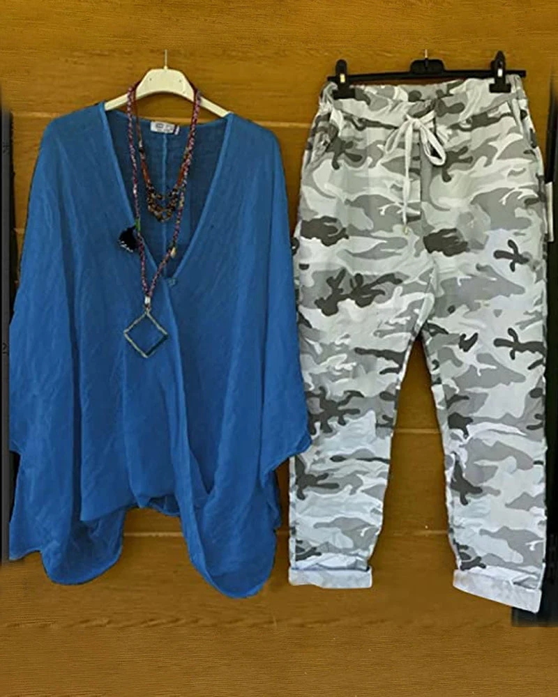 Fashion casual camouflage print two-piece set - Image 4