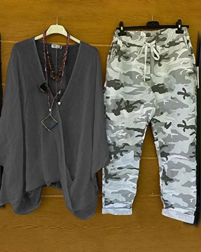Fashion casual camouflage print two-piece set - Image 3