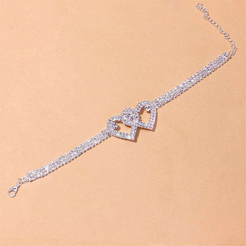 Fashion Rhinestone Double Heart Anklet - Image 3