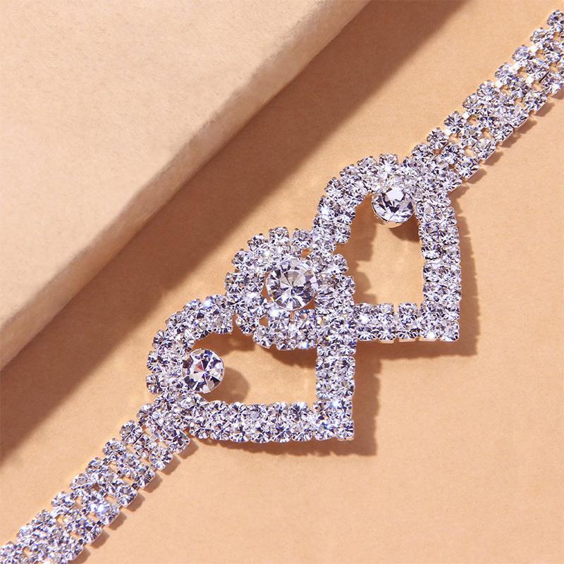 Fashion Rhinestone Double Heart Anklet - Image 5