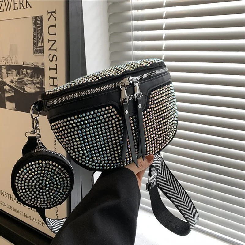 Fashion Rhinestone PU Leather Waist Bag - Image 3