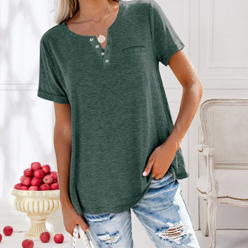 Fashion Solid Color Pocket Short Sleeve T-Shirt - Image 2