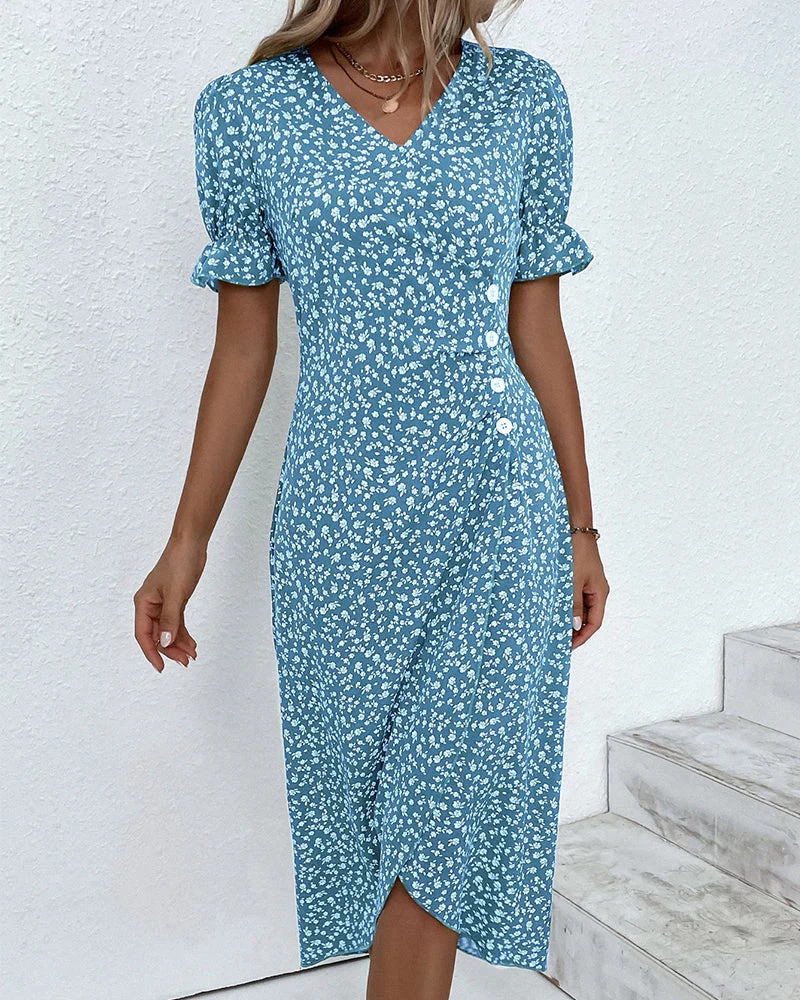 Floral print button short sleeve dress - Image 4