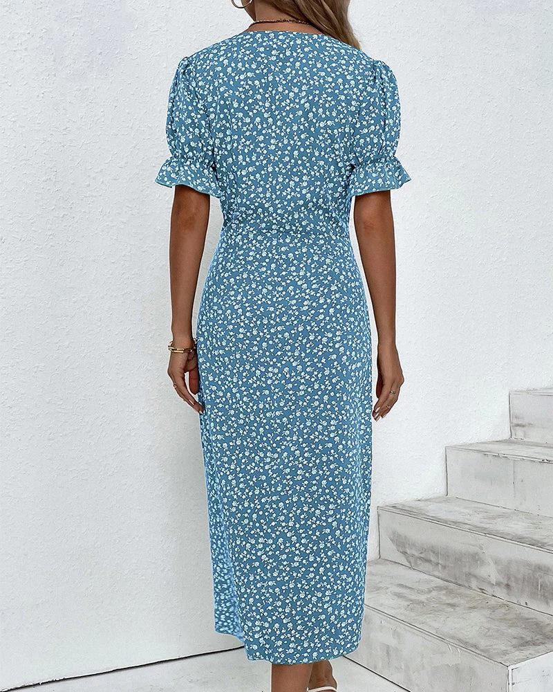Floral print button short sleeve dress - Image 6