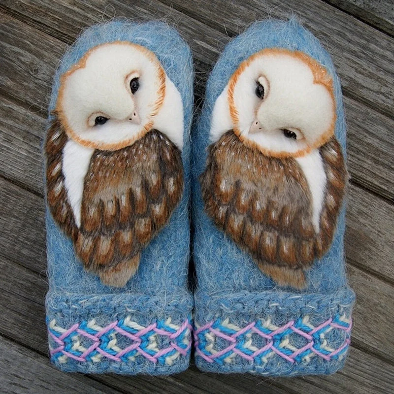 Hand Knitted Nordic Mittens With Owls - Image 2