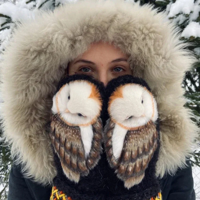 Hand Knitted Nordic Mittens With Owls - Image 5