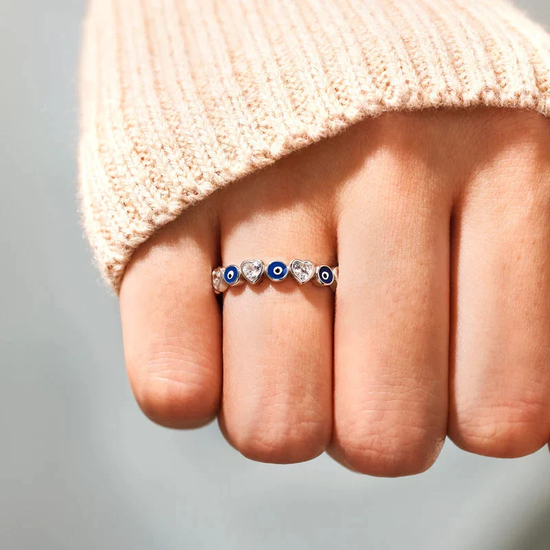 Heart & Evil Eye Ring Band - Image 2