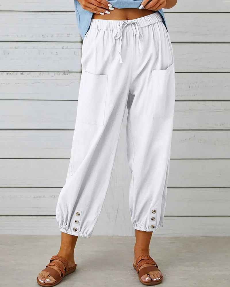 High waist button nine points pants - Image 2