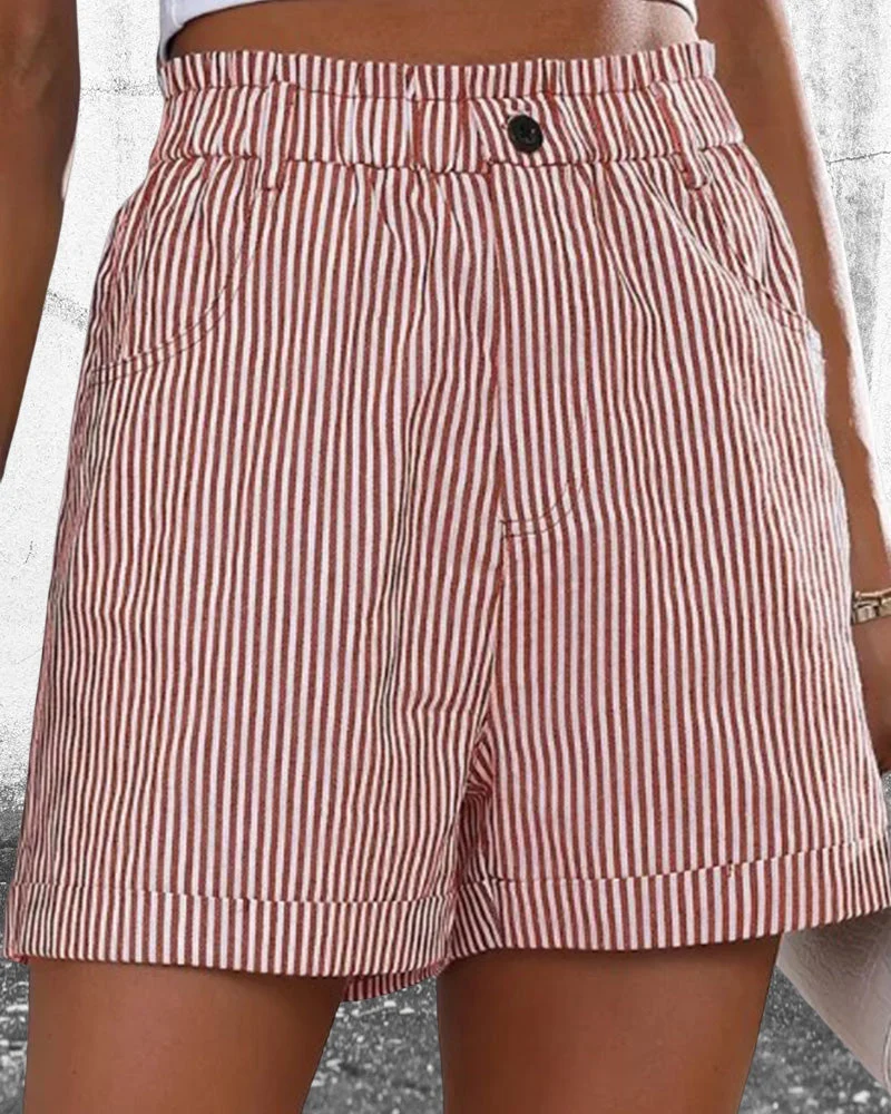 High Waist Stripe Print Shorts - Image 3