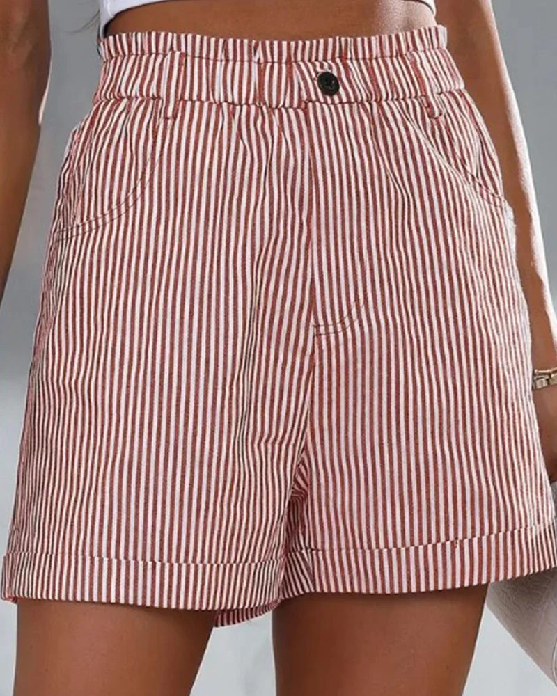 High Waist Stripe Print Shorts - Image 6