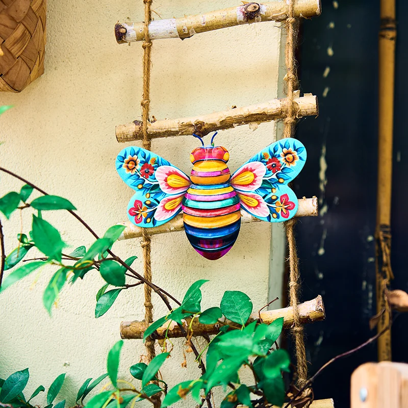 Iron Bee Art Sculpture Hanging Wall Decorations for Garden - Image 12
