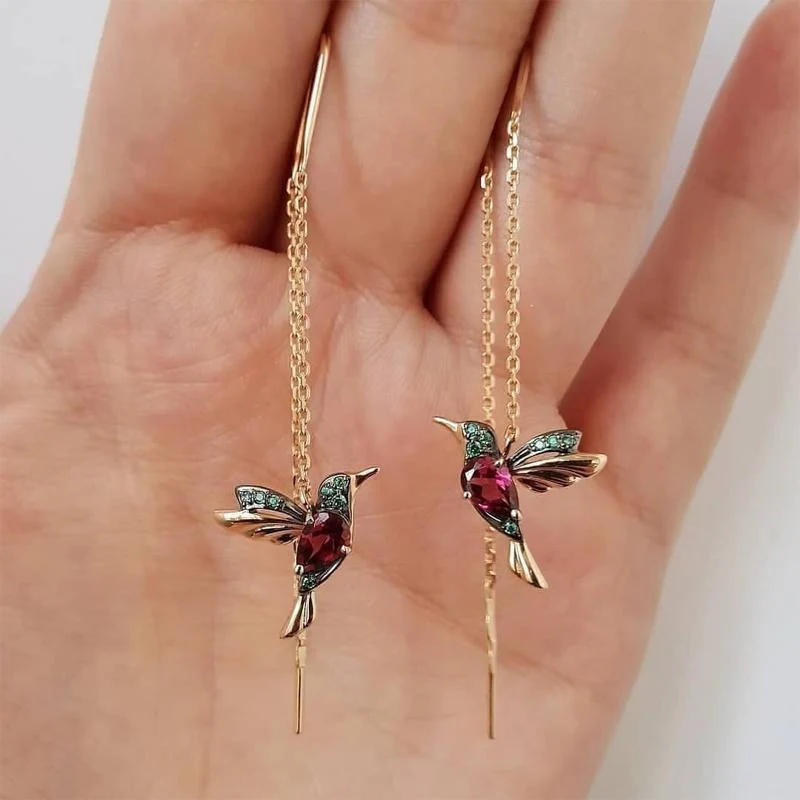 Ladies Elegant Hummingbird Rhinestone Stud Earrings - Image 3