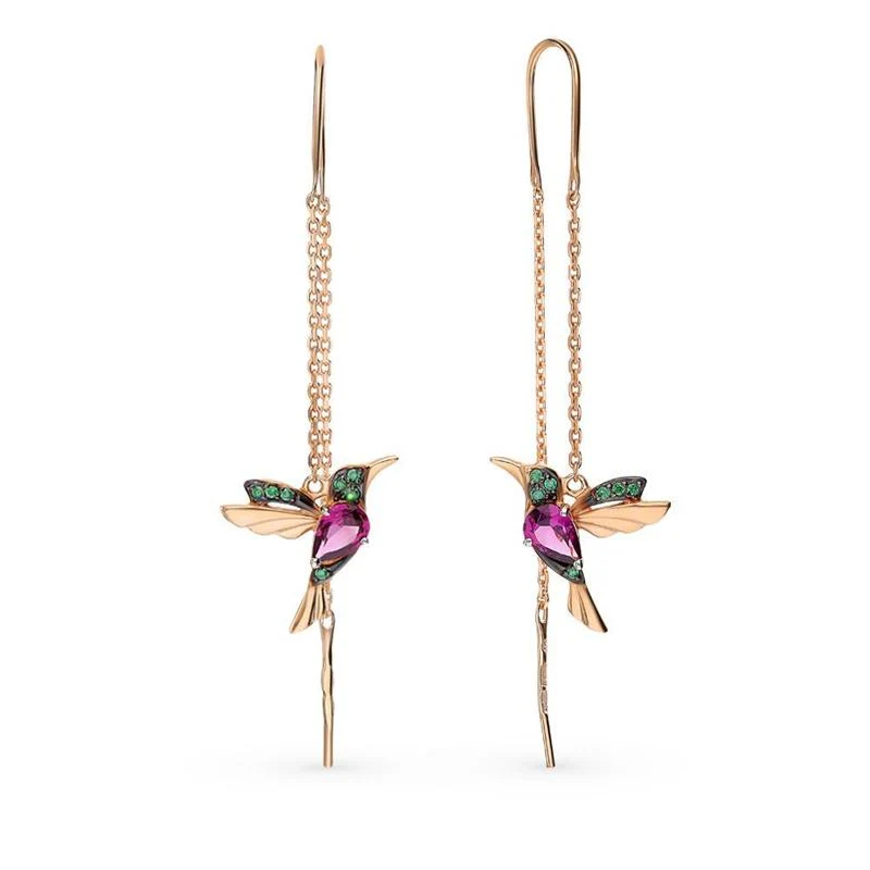 Ladies Elegant Hummingbird Rhinestone Stud Earrings - Image 7