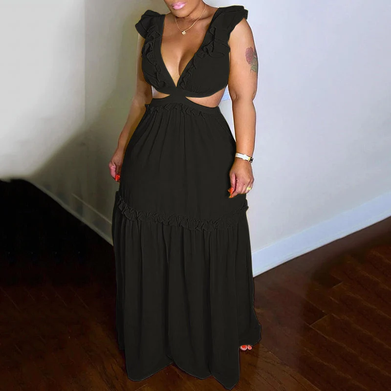 Ladies Sexy V-Neck Lace-Up Dress - Image 3