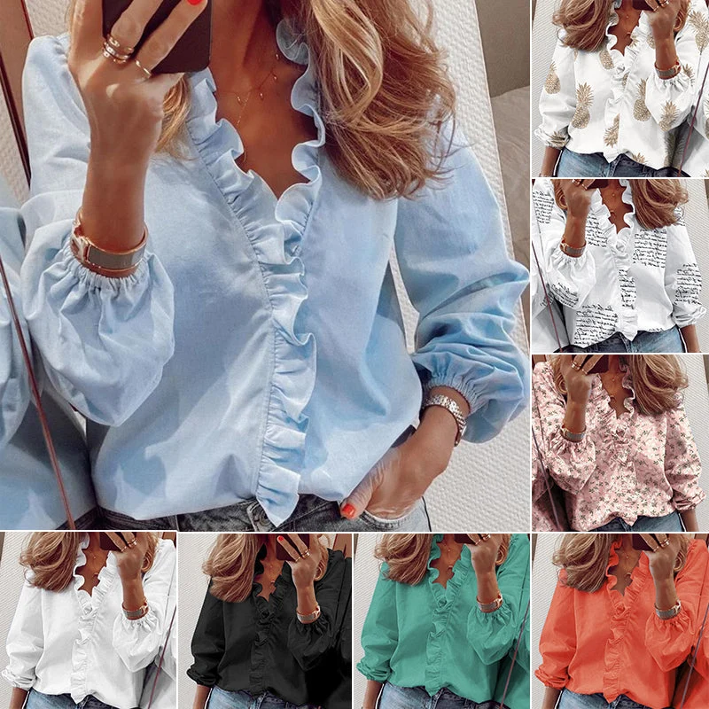 Long-Sleeved Ruffled Women'S Shirt - Image 2