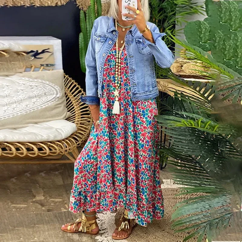 Loose Long Printed Bohemian Dress - Image 3