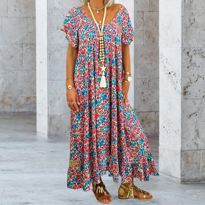 Loose Long Printed Bohemian Dress - Image 6