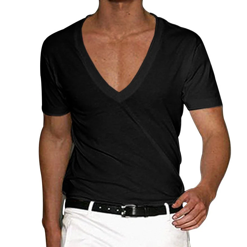 Men's Basic Deep V-Neck Cotton Short Sleeve T-Shirt - Image 16