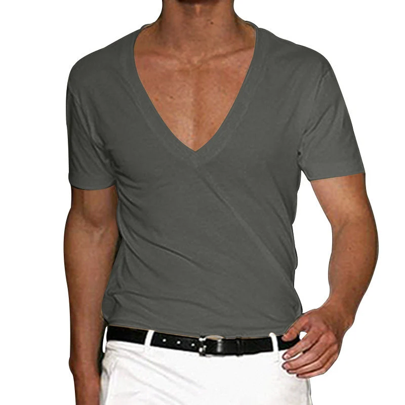 Men's Basic Deep V-Neck Cotton Short Sleeve T-Shirt - Image 17
