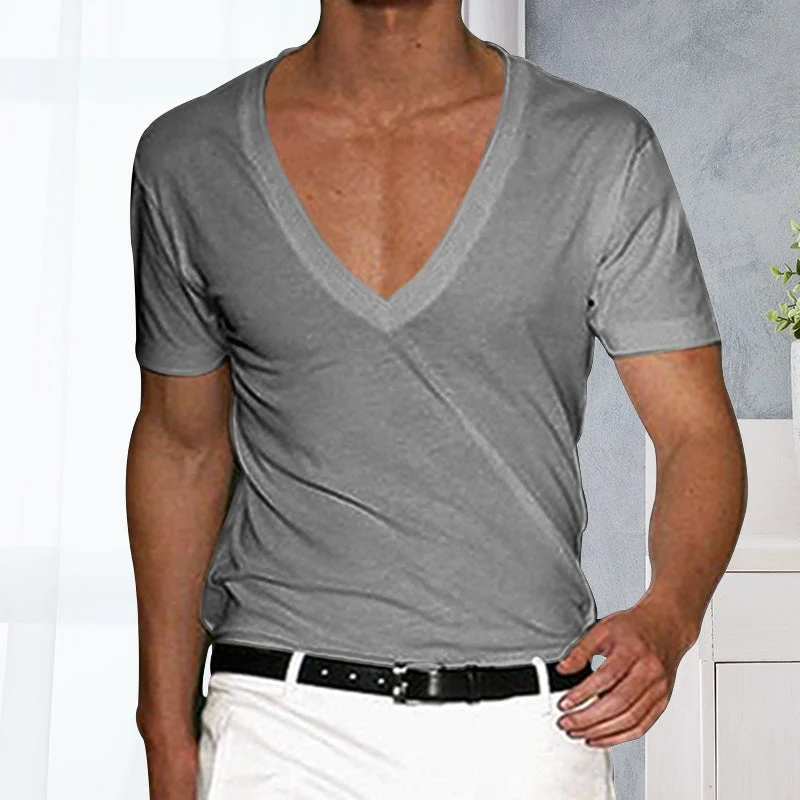 Men's Basic Deep V-Neck Cotton Short Sleeve T-Shirt - Image 5