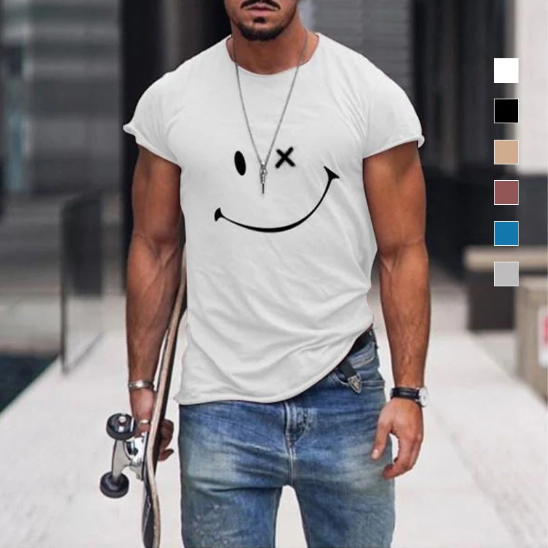 Men's Smile Round Neck Short Sleeve T-shirt - Image 5