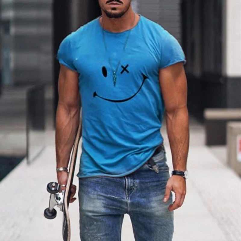 Men's Smile Round Neck Short Sleeve T-shirt - Image 6