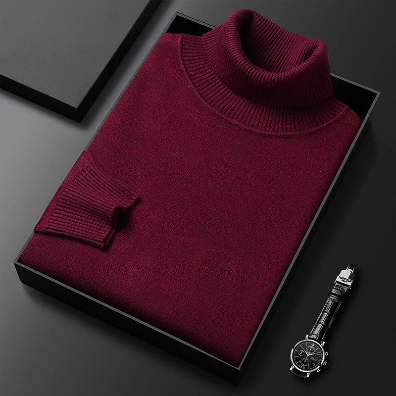 Men's Solid Color Turtleneck Sweater - Image 9