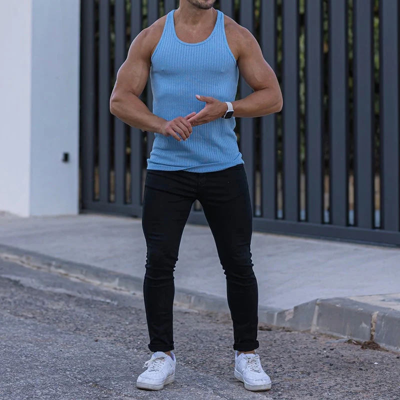 Men's Stripe Solid Color Sports Vest - Image 10