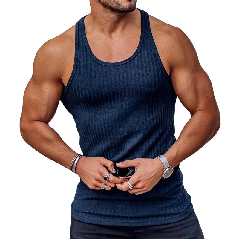 Men's Stripe Solid Color Sports Vest - Image 14