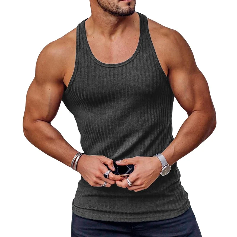 Men's Stripe Solid Color Sports Vest - Image 16