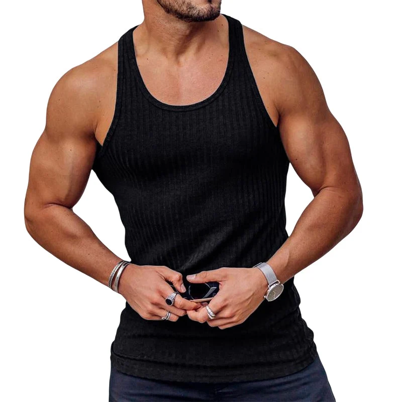Men's Stripe Solid Color Sports Vest - Image 18