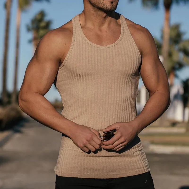 Men's Stripe Solid Color Sports Vest - Image 5