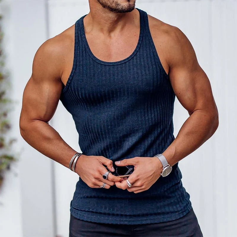 Men's Stripe Solid Color Sports Vest - Image 8