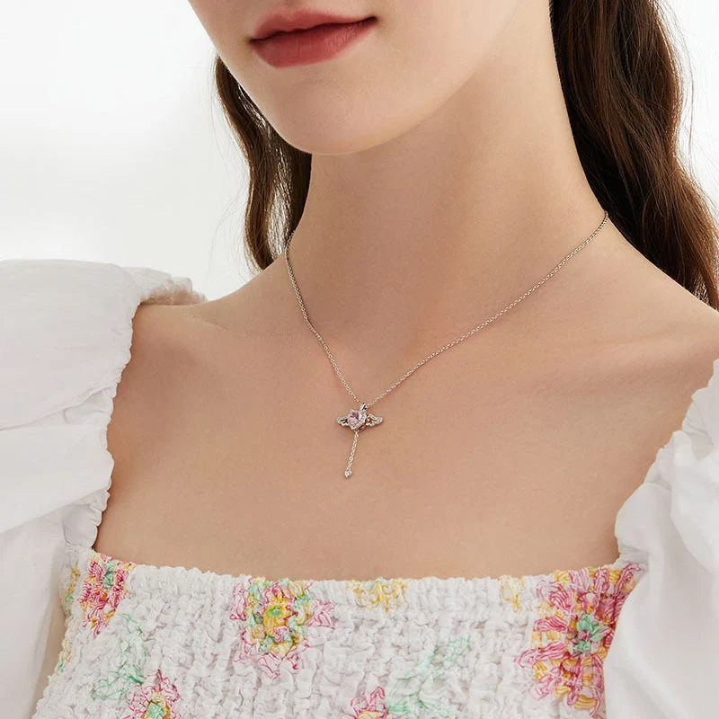 Pink Angel Wings Necklace - Image 2