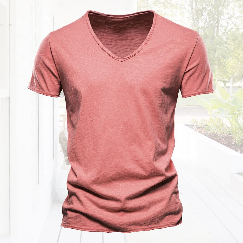 Plain Slub Cotton V-neck T-shirt - Image 10