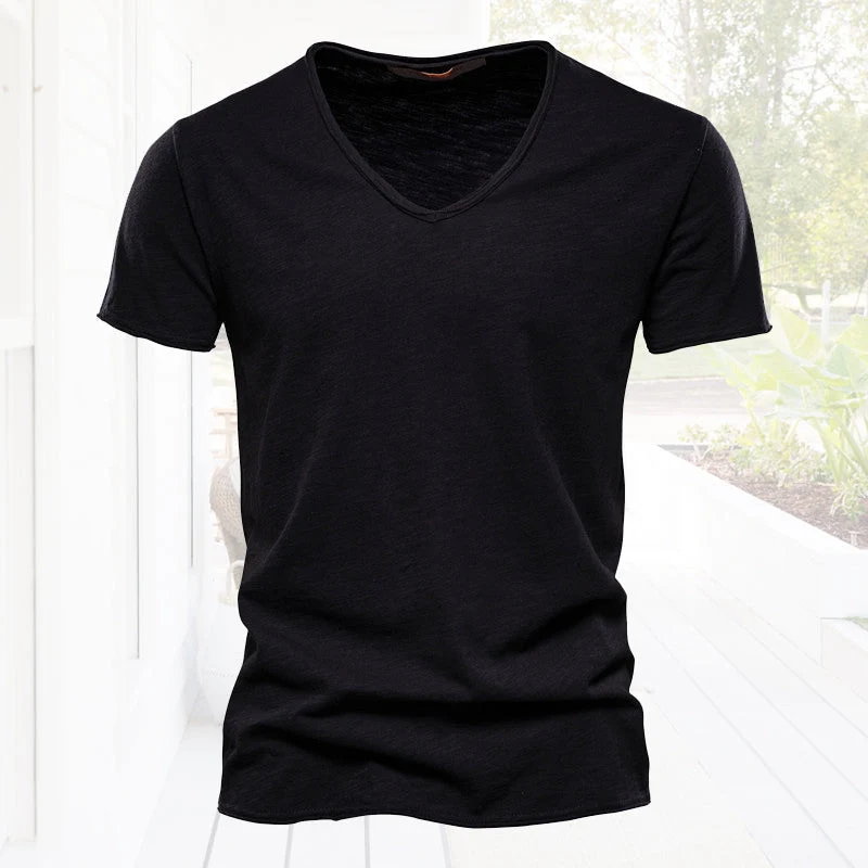 Plain Slub Cotton V-neck T-shirt - Image 16
