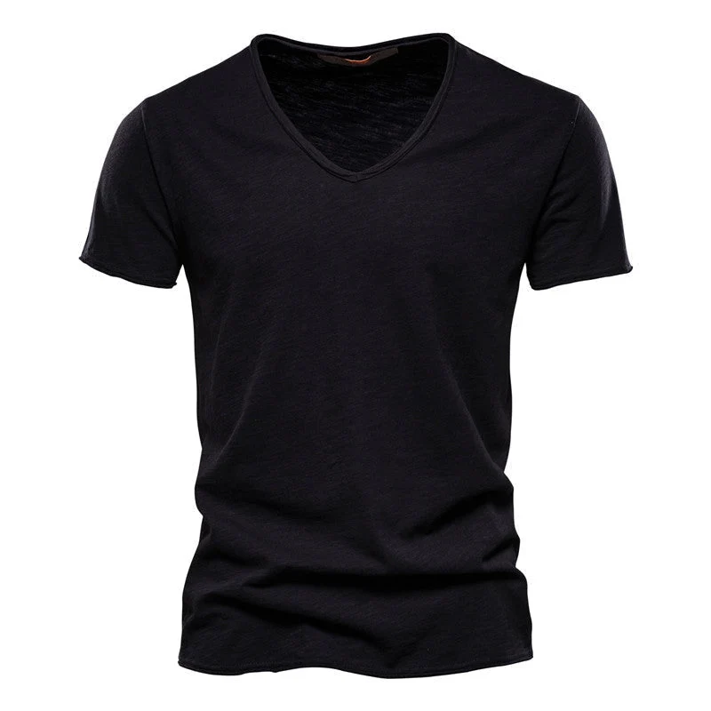 Plain Slub Cotton V-neck T-shirt - Image 20