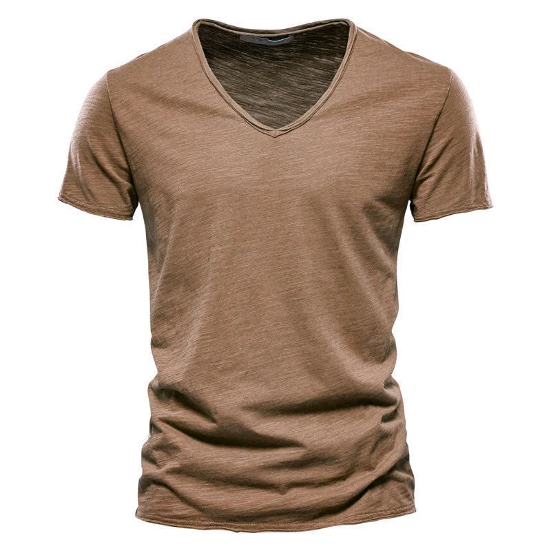 Plain Slub Cotton V-neck T-shirt - Image 21