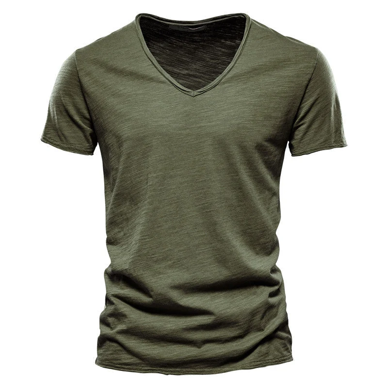 Plain Slub Cotton V-neck T-shirt - Image 23
