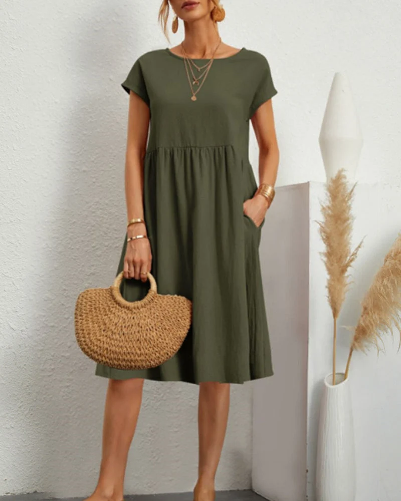 Round neck loose cotton and linen dress - Image 12