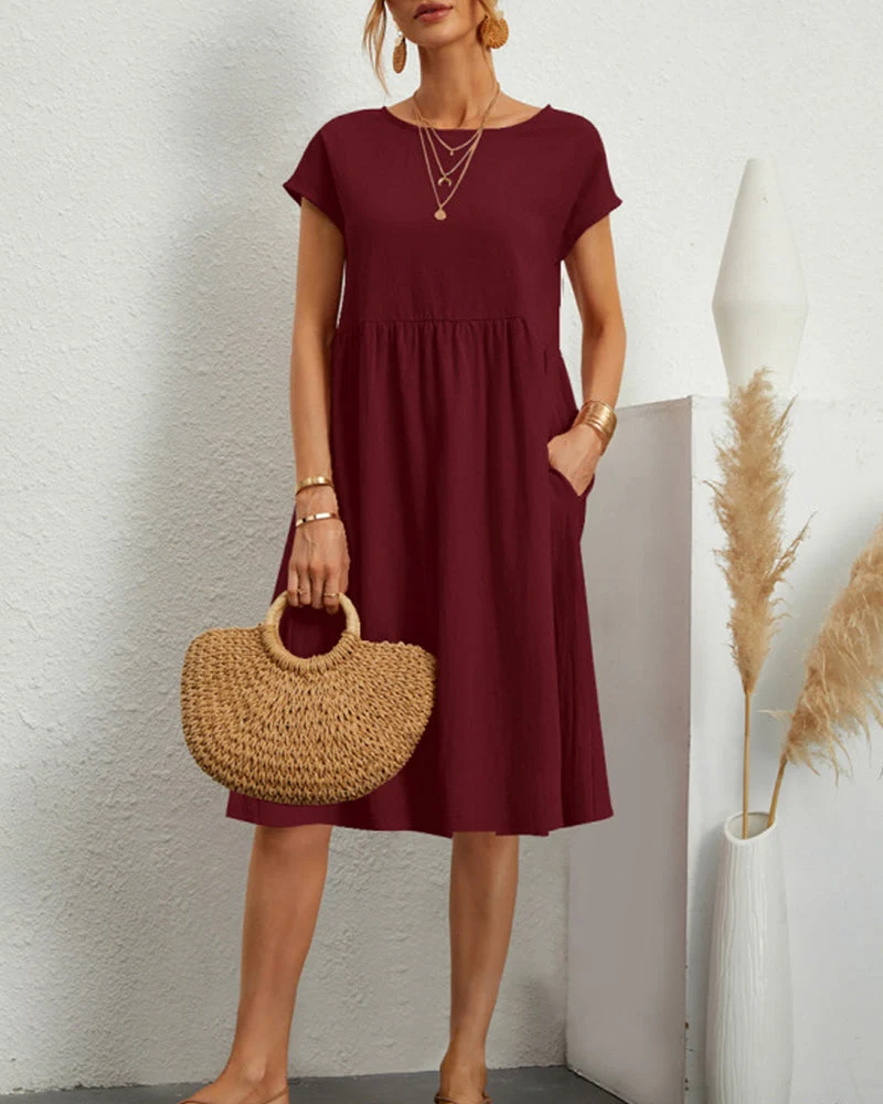 Round neck loose cotton and linen dress - Image 2