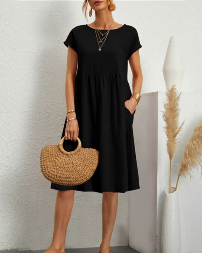 Round neck loose cotton and linen dress - Image 4