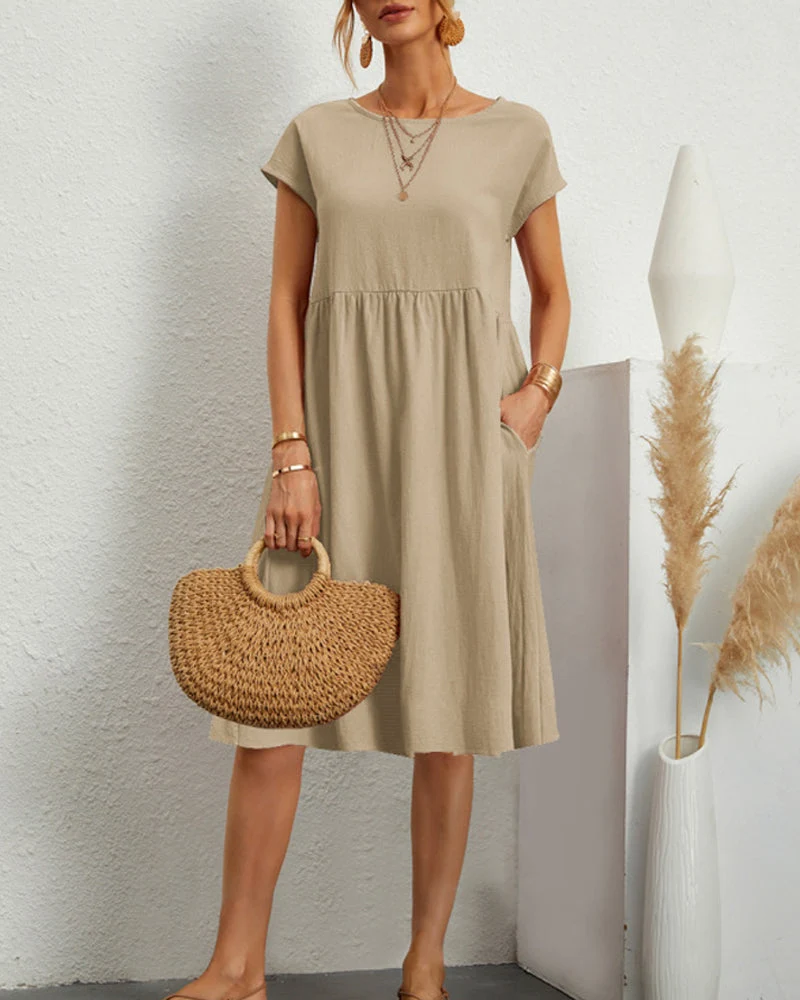 Round neck loose cotton and linen dress - Image 6