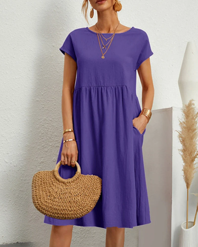 Round neck loose cotton and linen dress - Image 8
