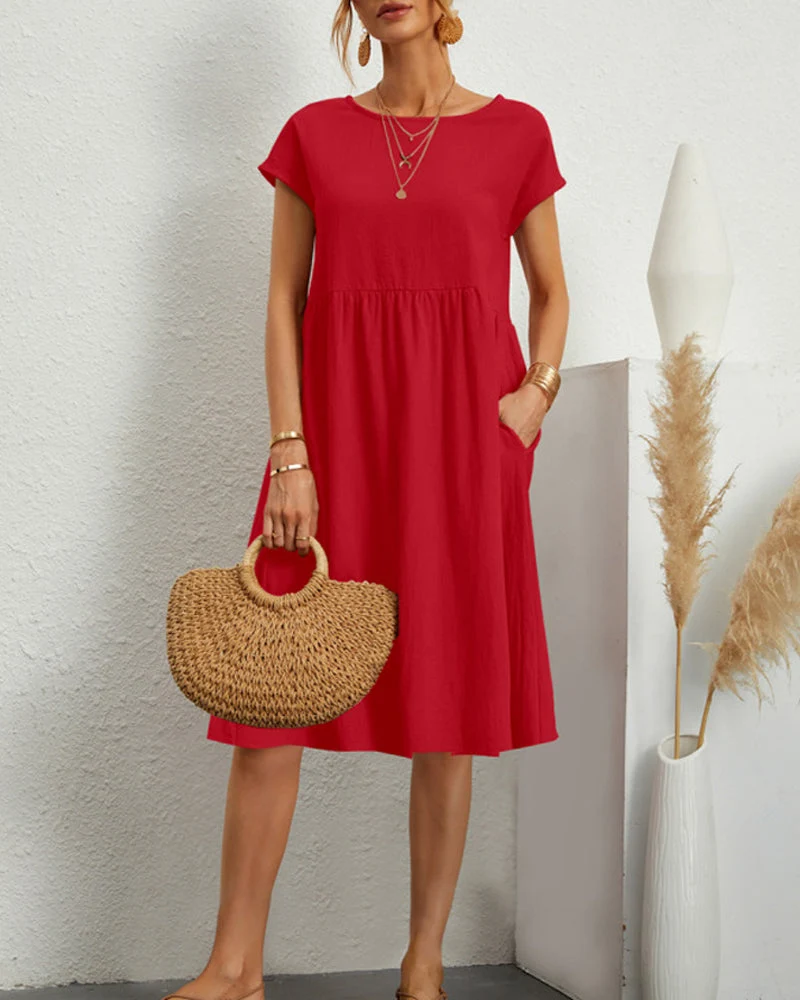 Round neck loose cotton and linen dress - Image 9