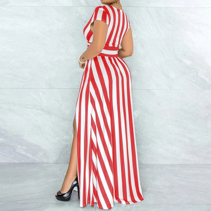 Sexy Striped High Waist Maxi Dress - Image 6